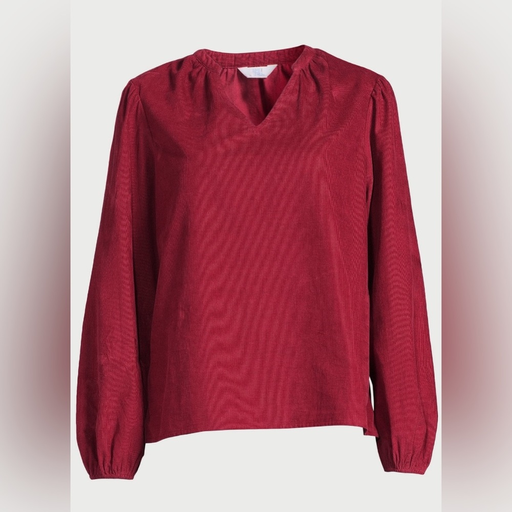 Time and Tru Women's Puff Sleeve Corduroy Top - Picture 1 of 6